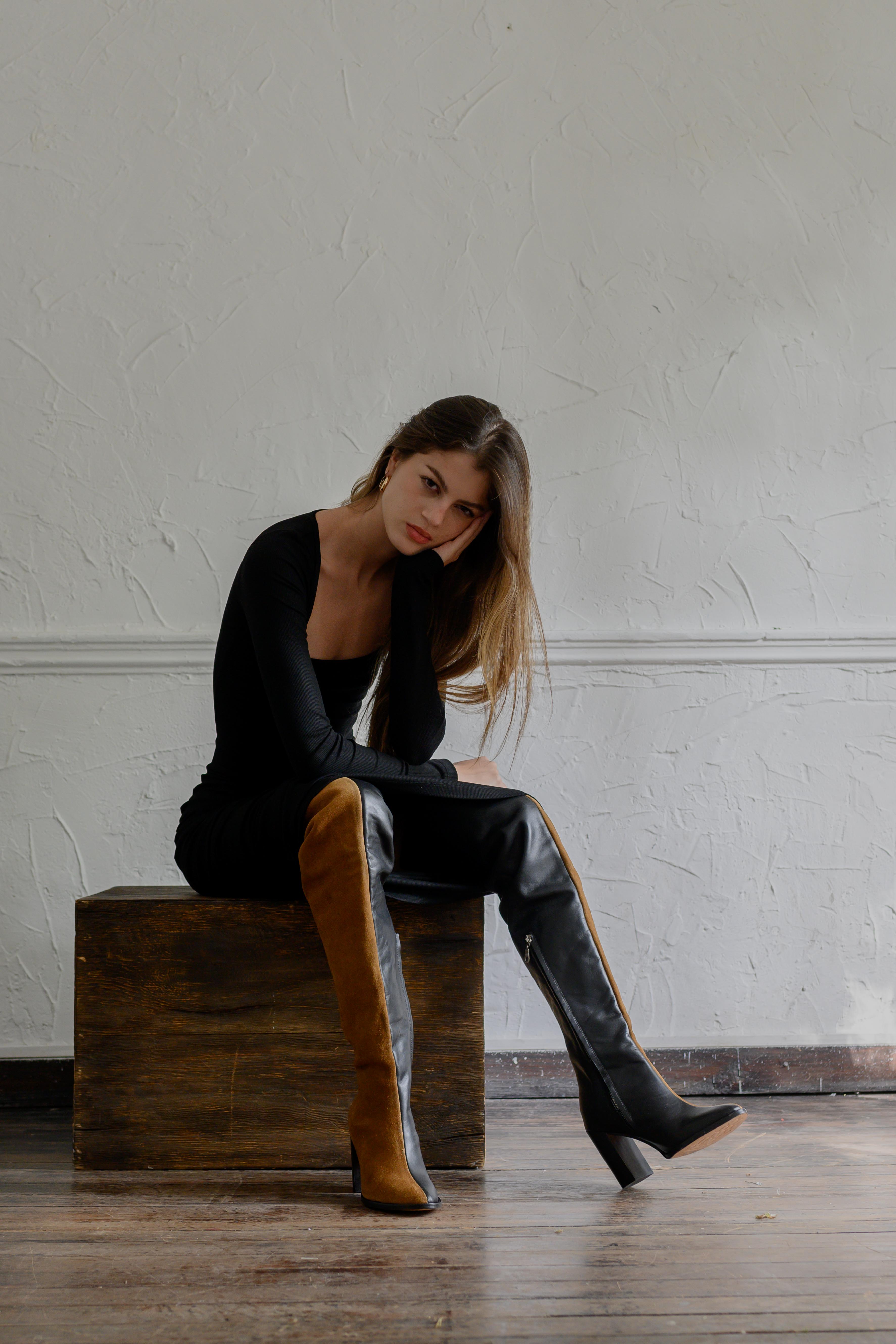 Botas largas botas largas para lugar botas café con negro Botas de piel de León, Guanajuato Botas de piel genuina para mujer Botas de moda hechas en México Botas de piel de moda artesanales Estilos de botas de piel para mujer botas largas botas