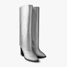 Calzado de noche en plata Bota metálico Botín de moda en plata Bota de piel hecho a mano oufits con botas metálicas metallic boots botas en tendencia Bota larga para mujer botas en tendencia 2024 botas de piel altas